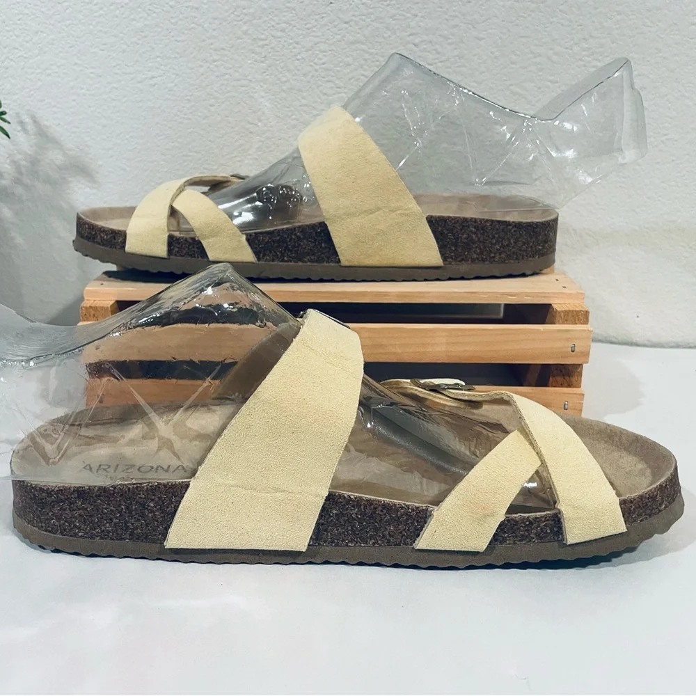EUC Arizona “Fairhaven” Butter Yellow Vegan Leather Cork Sole Sandals | Sz 8